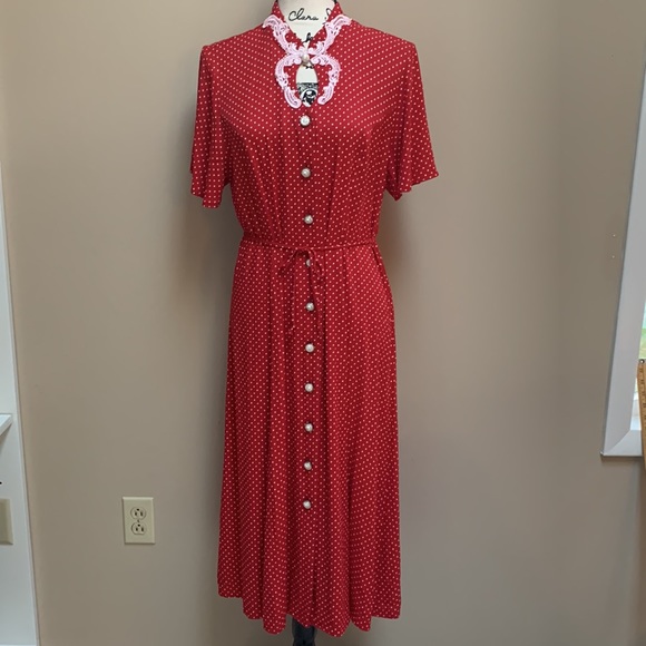 Amazing Vintage Jenny Petites Polka Dot Swing Dress Size 16 - Picture 2 of 8